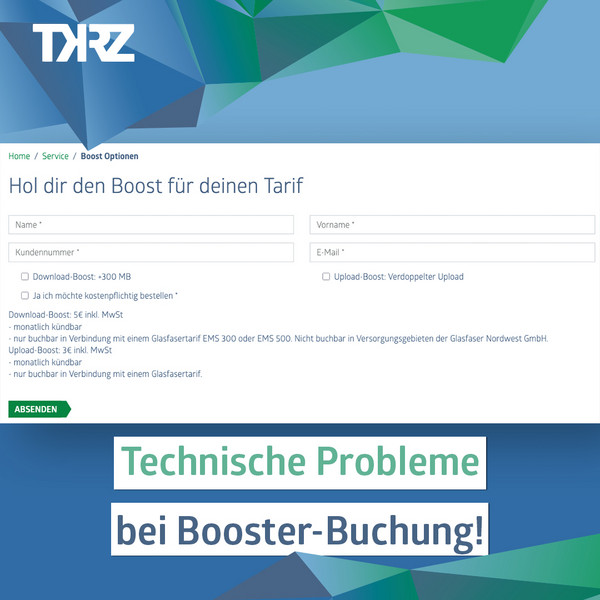 Technische Probleme Booster-Buchung